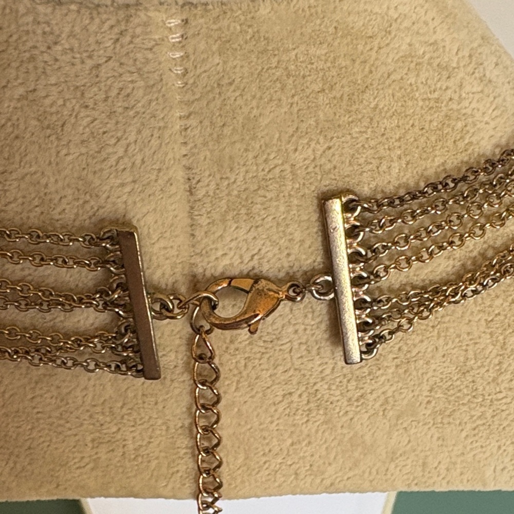 Retro Mod Orange Lucite Geometric Statement Necklace Gold Tone Multi Chain - Picture 3 of 5